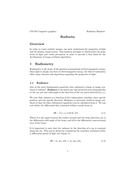 Radiosity Overview 1 Radiometry