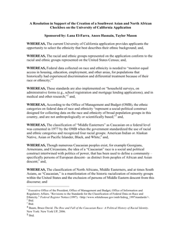 A Resolution in Support of the Creation of a Southwest Asian and North African Checkbox on the University of California Application