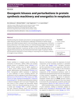 Oncogenic Kinases and Perturbations in Protein Synthesis Machinery and Energetics in Neoplasia