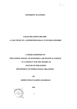 University of London Yar-Us Relations 1962-1990