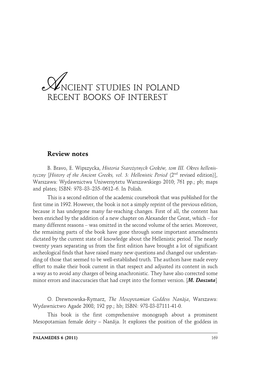 Ancient Studies in Poland Recent Books of Interest