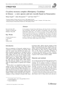 Cicadetta Montana Complex (Hemiptera, Cicadidae) in Greece – a New Species and New Records Based on Bioacoustics