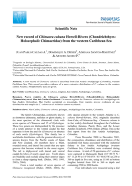 Scientific Note New Record of Chimaera Cubana Howell-Rivero