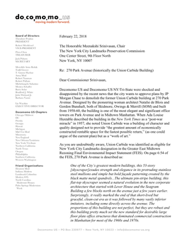 February 22, 2018 the Honorable Meenakshi Srinivasan, Chair the New York City Landmarks Preservation Commission One Center Stree