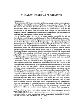 The Apothecary As Progenitor