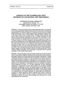 Animals in the Nambiquara Diet: Methods of Collection and Processing