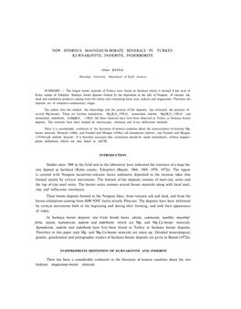 New Hydrous Magnesium-Borate Minerals in Turkey: Kurnakovite, Inderite, Inderborite