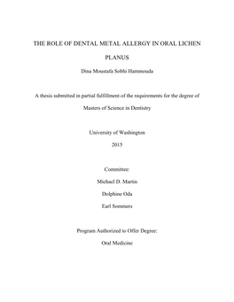 The Role of Dental Metal Allergy in Oral Lichen Planus