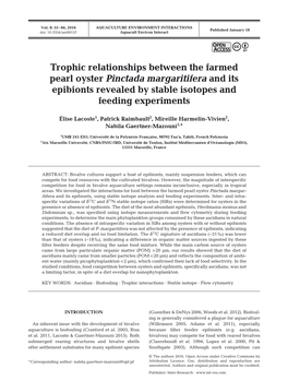 Trophic Relationships Between the Farmed Pearl Oyster Pinctada Margaritifera and Its Epibionts Revealed by Stable Isotopes and Feeding Experiments