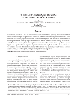 THE ROLE of BEGGESH and BEGGESHA in PRECONTACT DENA 'INA CULTURE Alan Boraas Donita Peter
