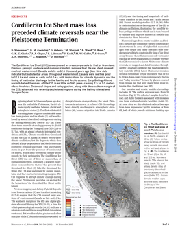 Cordilleran Ice Sheet Mass Loss Preceded Climate Reversals Near the Pleistocene Termination B