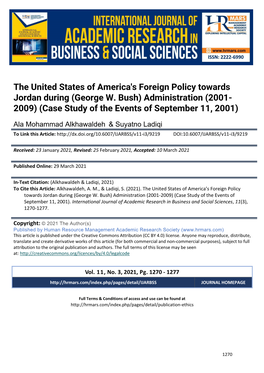 George W. Bush) Administration (2001- 2009) (Case Study of the Events of September 11, 2001