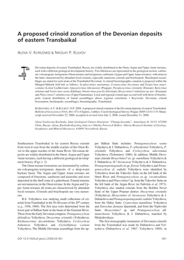 A Proposed Crinoid Zonation of the Devonian Deposits of Eastern Transbaikal