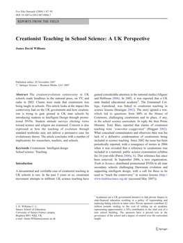 Creationist Teaching in School Science: a UK Perspective