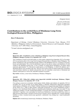 Contributions to the Orchid Flora of Mindanao Long-Term Ecological Research Sites, Philippines