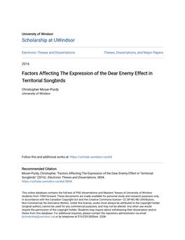 Factors Affecting the Expression of the Dear Enemy Effect in Territorial Songbirds