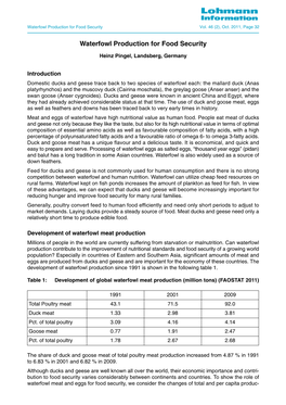 Waterfowl Production for Food Security Vol