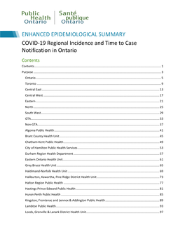COVID-19 Regional Incidence and Time to Case Notification in Ontario Contents Contents