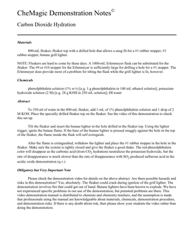 Chemagic Demonstration Notes Carbon Dioxide Hydration