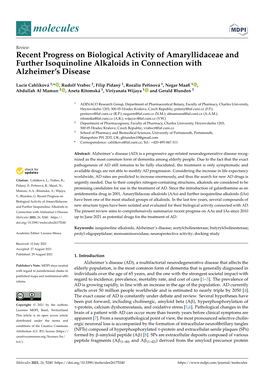 Recent Progress on Biological Activity of Amaryllidaceae and Further Isoquinoline Alkaloids in Connection with Alzheimer’S Disease