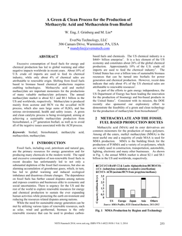 A Green & Clean Process for the Production of Methacrylic Acid And