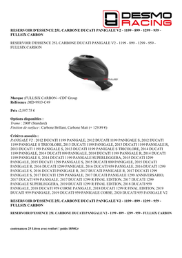 Reservoir D'essence 25L Carbone Ducati Panigale V2 - 1199 - 899 - 1299 - 959 - Fullsix Carbon