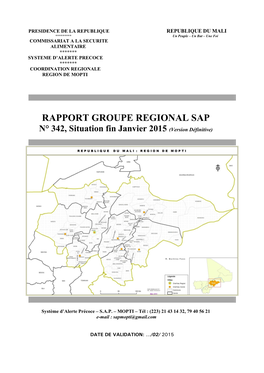 RAPPORT GROUPE REGIONAL SAP N° 342, Situation Fin Janvier 2015 (Version Définitive)