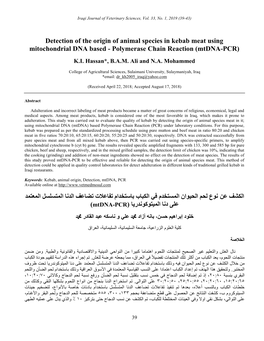 Detection of the Origin of Animal Species in Kebab Meat Using Mitochondrial DNA Based - Polymerase Chain Reaction (Mtdna-PCR)