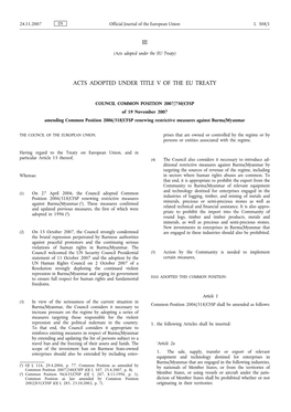 Iii Acts Adopted Under Title V of the Eu Treaty