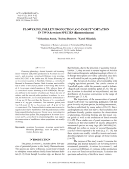 FLOWERING, POLLEN PRODUCTION and INSECT VISITATION in TWO Aconitum SPECIES (Ranunculaceae)