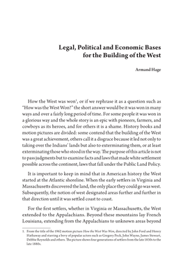 Legal, Political and Economic Bases for the Building of the West