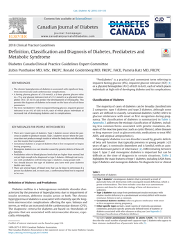 Definition, Classification and Diagnosis of Diabetes, Prediabetes and Metabolic Syndrome Canadian Journal of Diabetes