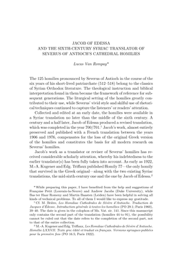 Jacob of Edessa and the Sixth-Century Syriac Translator of Severus of Antioch’S Cathedral Homilies