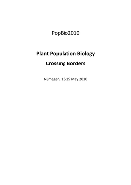 Popbio2010 Plant Population Biology Crossing Borders