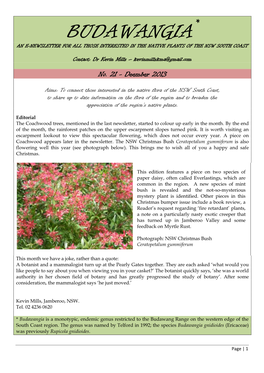 Budawangia* an E-Newsletter for All Those Interested in the Native Plants of the Nsw South Coast