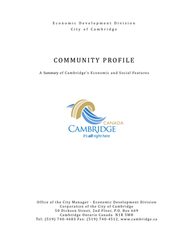 City of Cambridge 2016 Community Profile