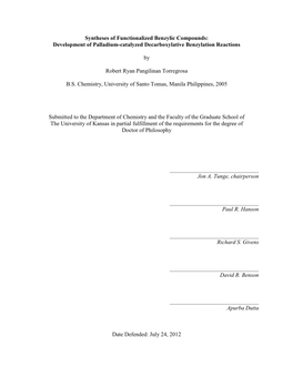 Development of Palladium-Catalyzed Decarboxylative Benzylation Reactions