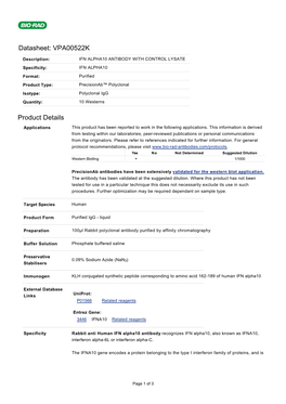 Datasheet: VPA00522K Product Details