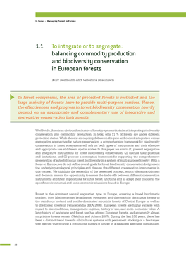 1.1 to Integrate Or to Segregate: Balancing Commodity Production and Biodiversity Conservation in European Forests