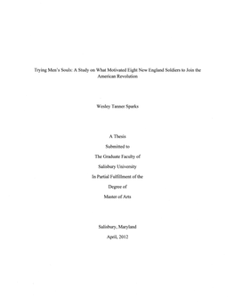 Trying Men's Souls: a Study on What Motivated Eight New England Soldiers to Join the American Revolution