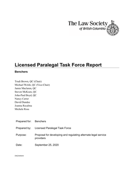 Licensed Paralegal Task Force Report Benchers