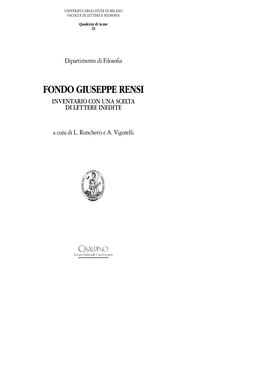 Fondo Giuseppe Rensi Inventario Con Una Scelta Di Lettere Inedite