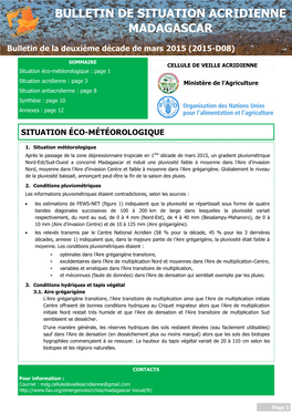 Bulletin De Situation Acridienne Madagascar