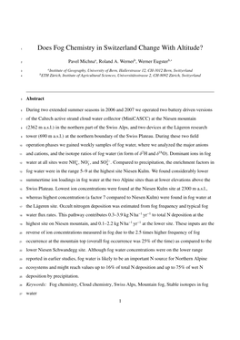 Does Fog Chemistry in Switzerland Change with Altitude?