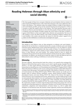 Reading Hebrews Through Akan Ethnicity and Social Identity