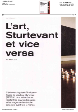 Lart, Sturtevant Et Vice Versa Par Mikael Zikos