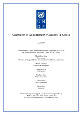 Assessment of Administrative Capacity in Kosovo