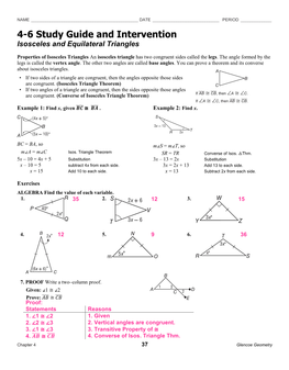 4-6 Study Guide and Intervention Isosceles and Equilateral Triangles