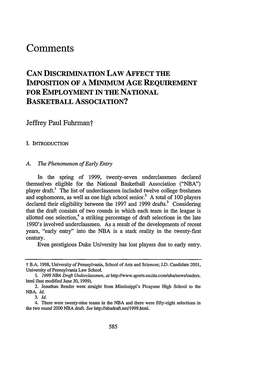 Can Discrimination Law Affect the Imposition of a Minimum Age Requirement for Employment in the National Basketball Association?