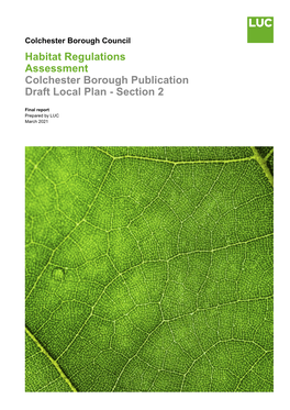 Habitat Regulations Assessment Colchester Borough Publication Draft Local Plan - Section 2